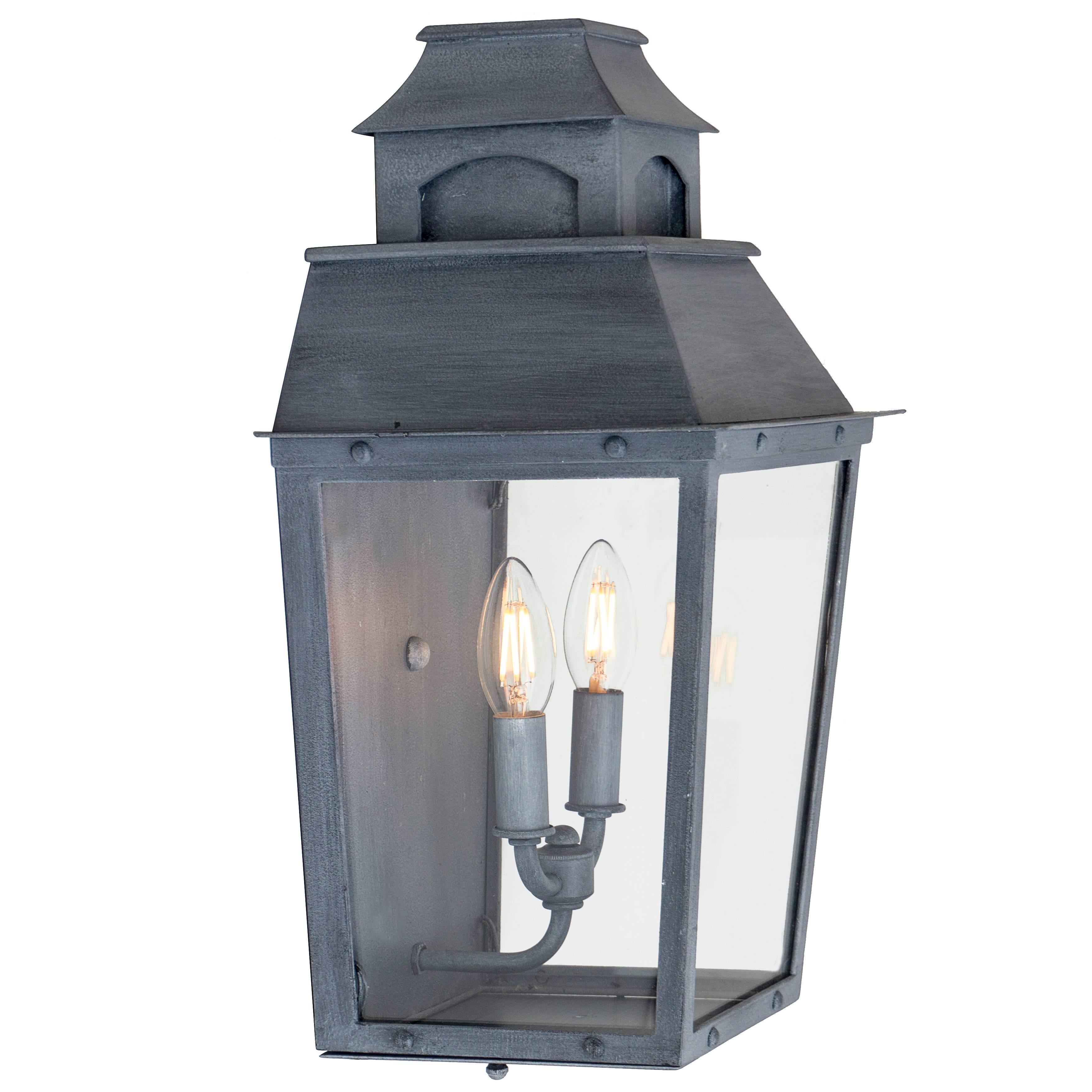 Colonial Custom Inspired Wrought Iron Wall Lantern with Premium Zinc Finish For Sale