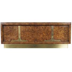 Vintage Burl Wood and Brass Credenza by Mastercraft 2