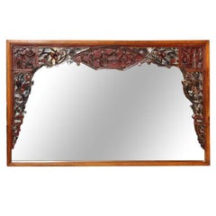 Specchio orizzontale in legno di olmo con intaglio del letto laccato cinese del XIX secolo