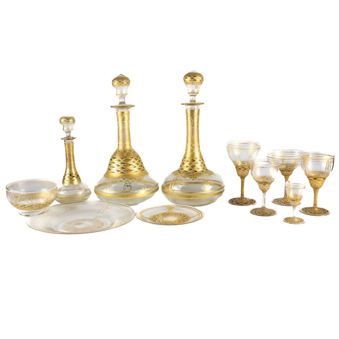 Exceptional 19th Century Venetian Stemware and Dessert Service for Eight For Sale
