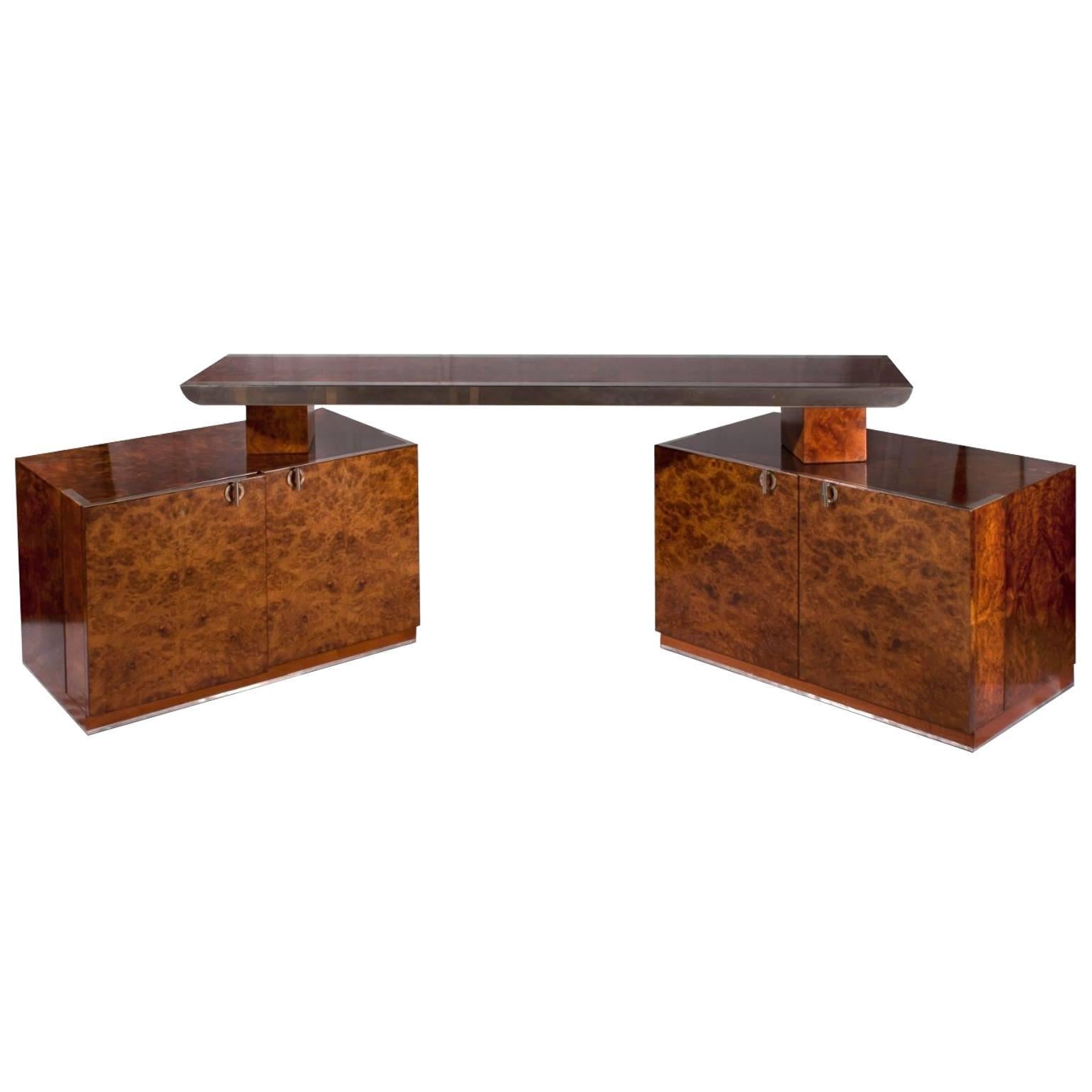MidCentury Walnut Burl Modernist Desk at 1stDibs