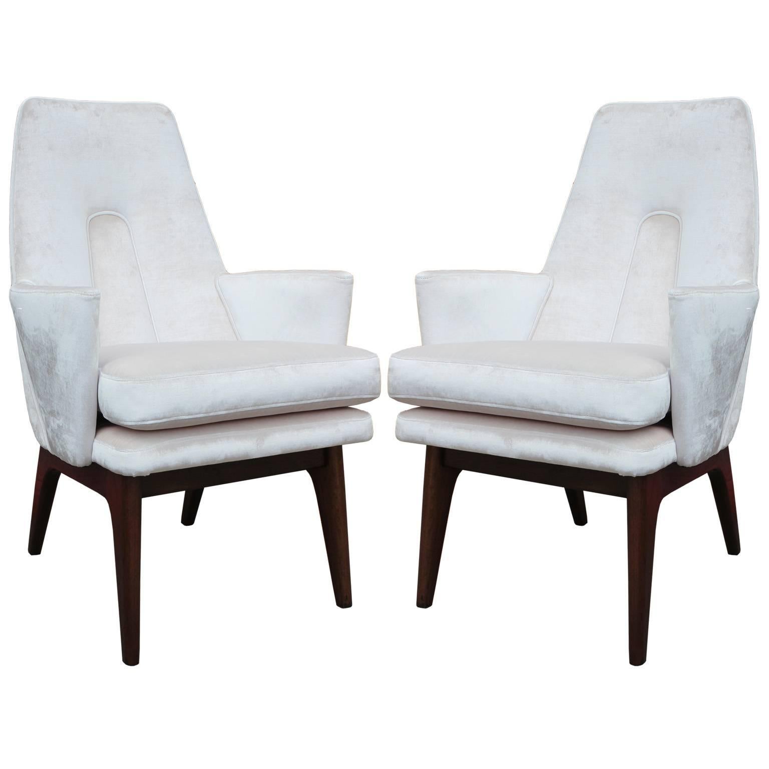 Pair of Adrian Pearsall Modern High Back Lounge Chairs in Pale Pink Velvet