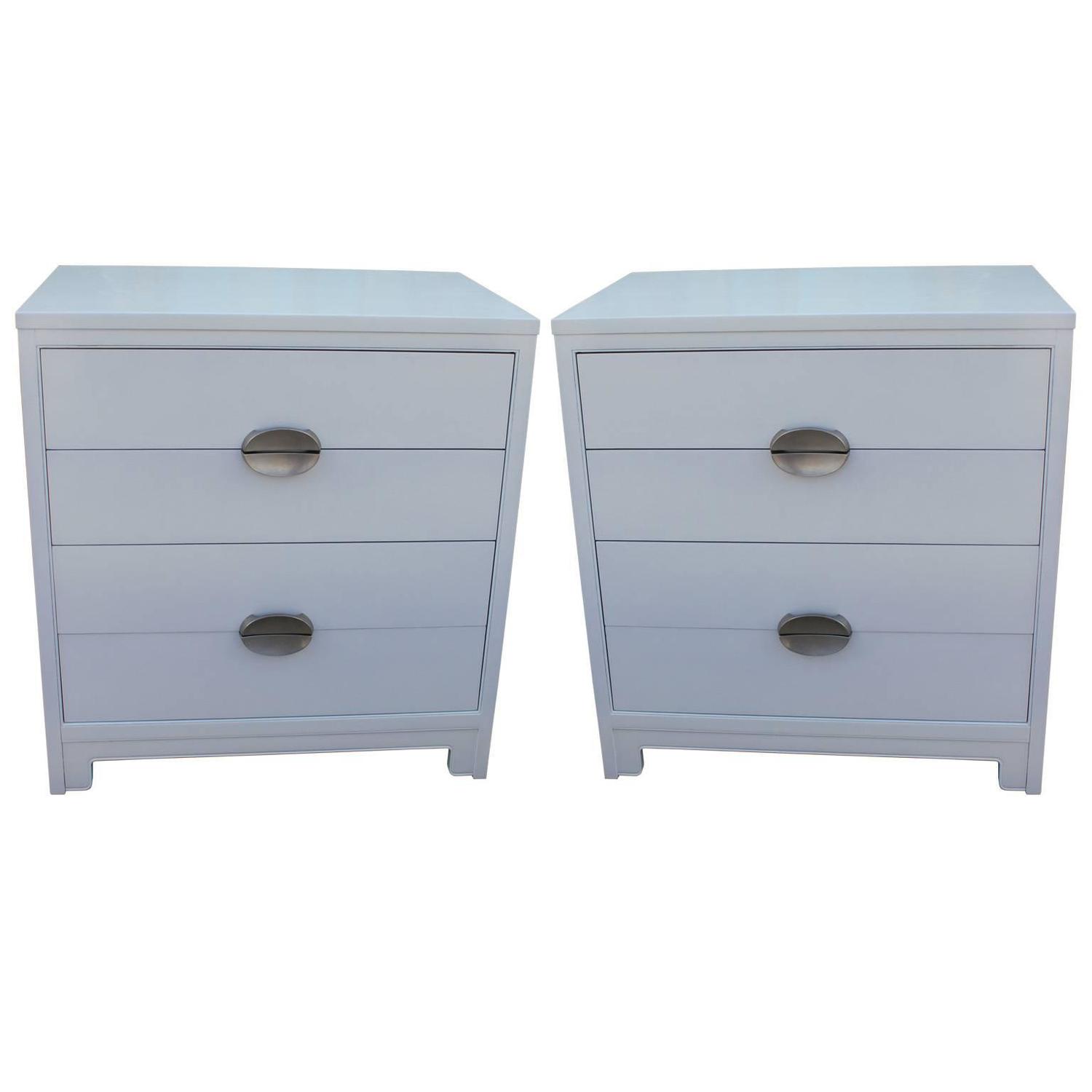 Pair of Clean Lined Bachelor's Chests in White Lacquer For Sale at 1stdibs