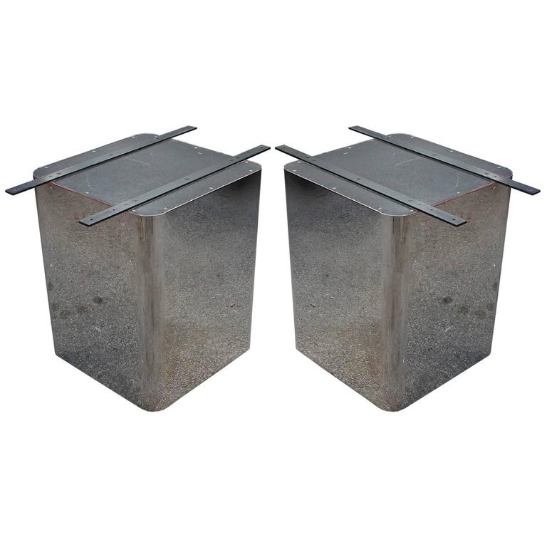 Sleek Pair of Chrome Pedestal Modern Minimalist Dining Table Bases at