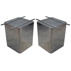 Sleek Pair of Chrome Pedestal Modern Minimalist Dining Table Bases