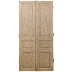 French Pair of 19th C. Three-Panel Painted Wood Doors, Approximately 8.75' Tall