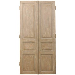 Antique French Pair of 19th C. Three-Panel Painted Wood Doors, Approximately 8.75' Tall