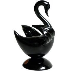 Vintage Archimede Seguso Murano Black Swan Bird Italian Art Glass Sculpture