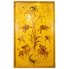 French Colonial Marquetry Wood Panel