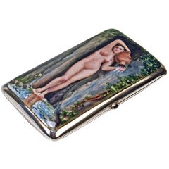 Antique Silver Gorgeous Cigarette Case Enamel Painting The Source Jean A.D.Ingres c.1890