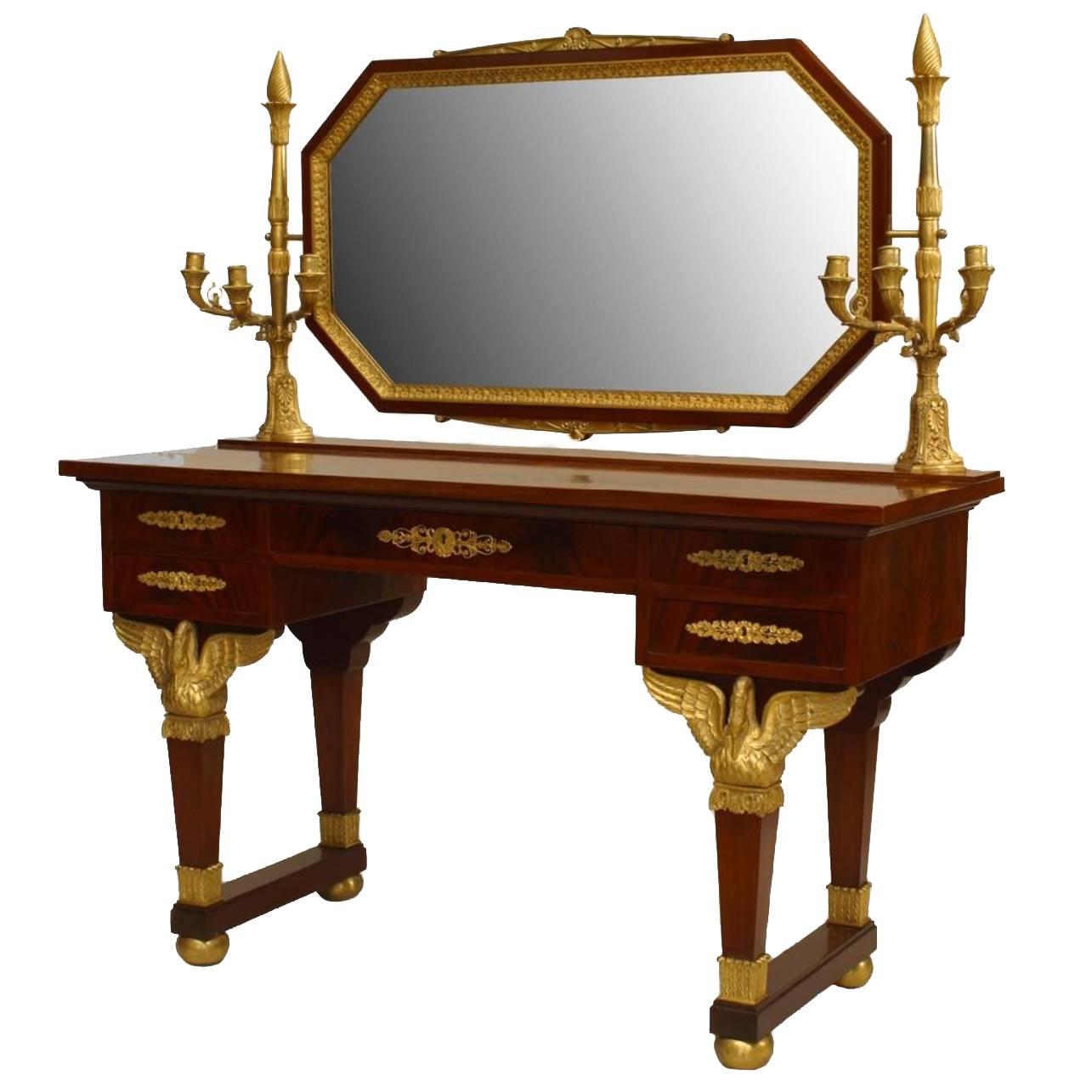 French Second Empire Mahogany Dressing Table with Candelabra For Sale