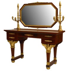 French Second Empire Mahogany Dressing Table with Candelabra