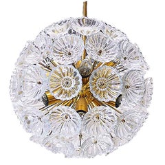 Vintage 1960 Germany VEB Sputnik 'Dandelion' Chandelier Glass Flowers & Brass