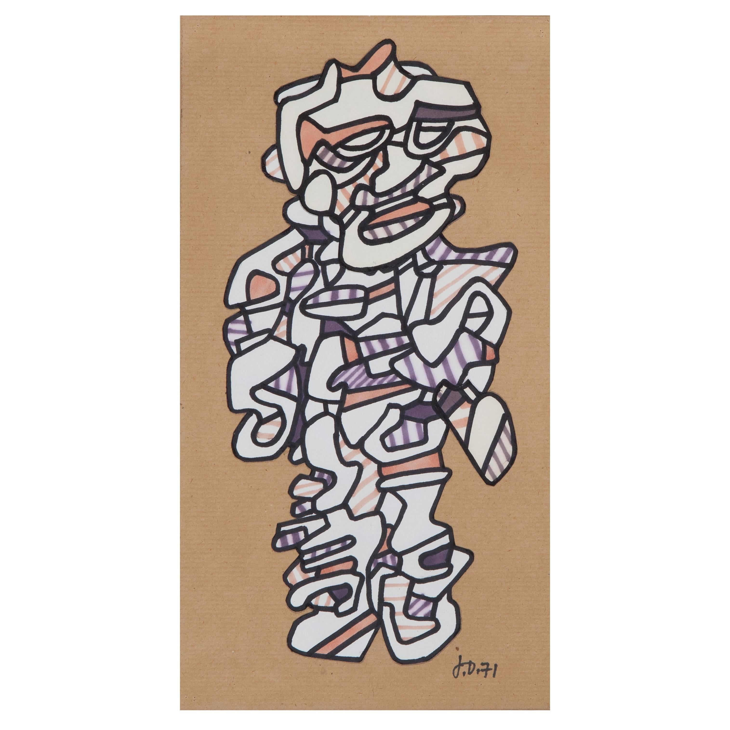 Jean Dubuffet '1901-1985, ' "Personnage 1971, " Marker Pen on Paper, Signed