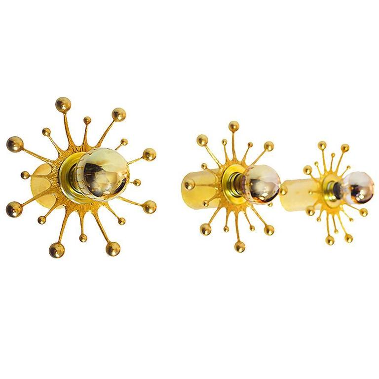 Set aus drei Wandleuchten im Schneeflocken-Design aus vergoldetem Messing, Palwa 1