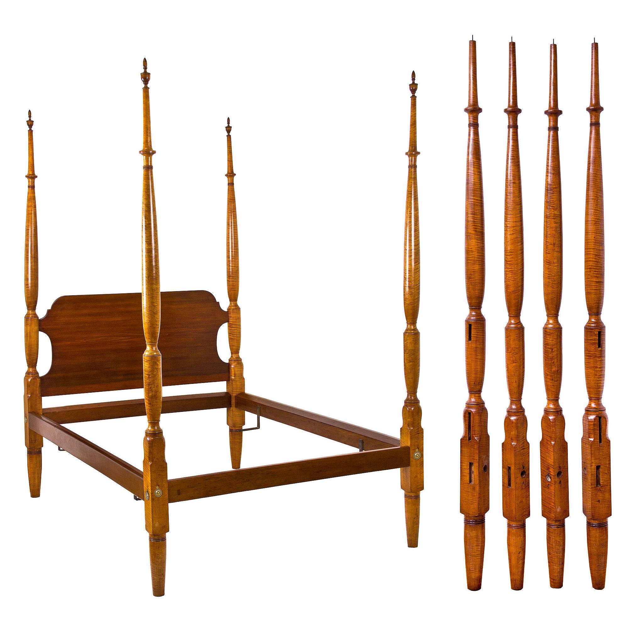 Figured Tiger Maple Tall Post Bed, Probably Pennsylvania, Early 19th Century For Sale