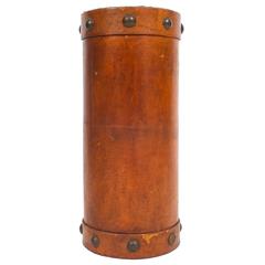 Leather Umbrella Stand with Brass Knobs, France, circa 1950