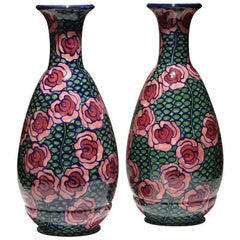 Pair of Red and Green Art Nouveau Vases 