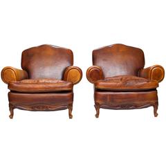 Pair of French Leather Club Chairs