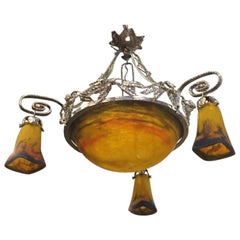 French Art Deco Multi Color Chandelier Signed by Muller Frères
