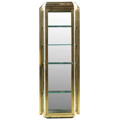 Antique Art Deco Stepped Brass Wall Hanging Vitrine Display Cabinet, 20th Century