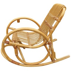 Restored Rare Snake Arm Rattan Rocking Child Chair