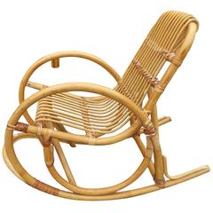 Restored Rare Child's Snake Arm Rattan Rocking Chair 3