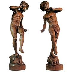 Pair of 19th Century Italian Carved Wood Figure Sculptures 4