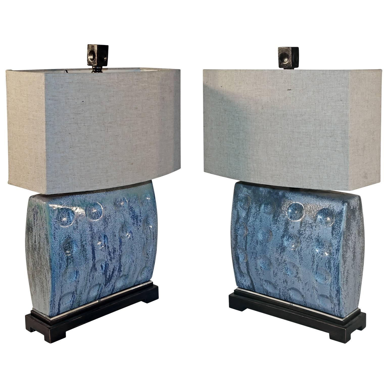 1960s Mid-Century Ceramic Lamps with Linen Shades