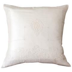 Large Antique Linen and Embroidery Monogrammed Cushion (Sm/Ms)