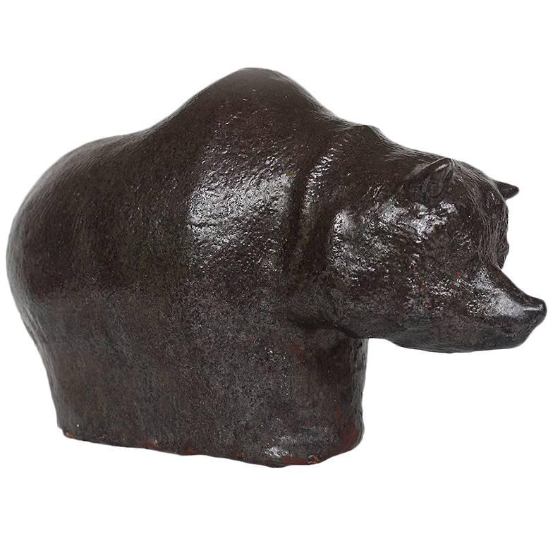 Big and Beautiful Textured Glaze Bear Sculpture by Rudi Stahl, Germany, Signed For Sale