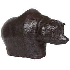 Big and Beautiful Textured Glaze Bear Sculpture by Rudi Stahl, Germany, Signed