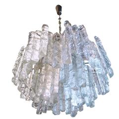 Large J.T. Kalmar Murano Ice Glass Chandelier Ceiling Lamp, Austria 1960s