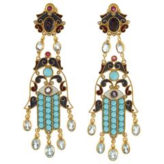 Percossi Papi Iolite, Turquoise and Ruby Earrings