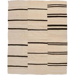 Cream and Brown Heavy Wool Kilim Rug