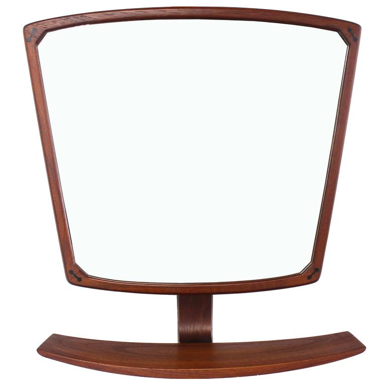 Mid Century Modern Danish Teak Adjule Tri Fold Wall Mirror At Danish Mid Century Modern Adjule Wall Mirror With Shelf