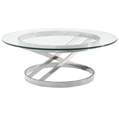 Chrome Base Glass Top Mid-Century Modern Coffee Table