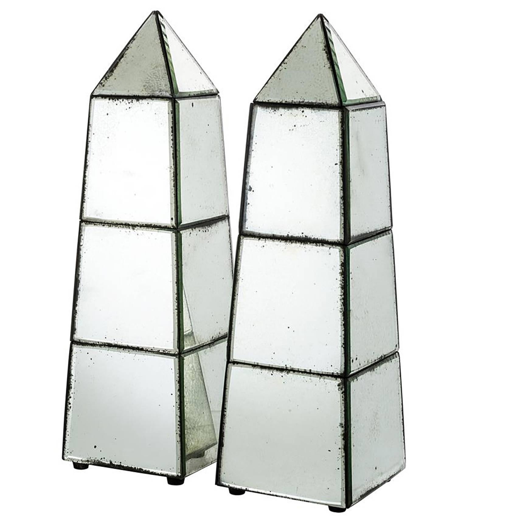 Cairo Obelisk Set of Two in Antique Mirror Glass