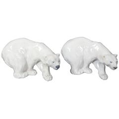 Two Royal Copenhagen Porcelain Figures of Polar Bears