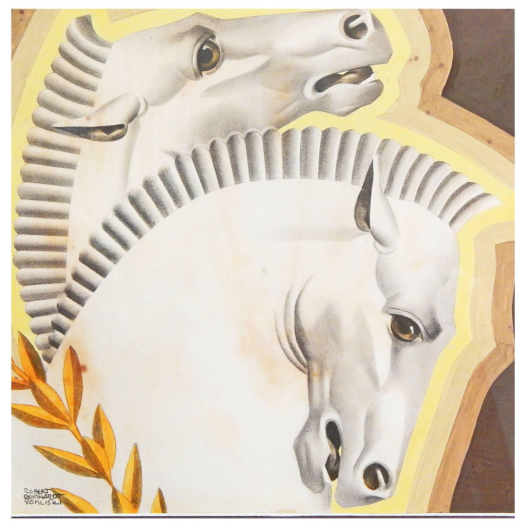 "Cría de Caballos", Pareja de Piezas Art Decó de Alto Estilo, de Técnica Mixta, de Von Liski en venta