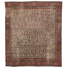 Late 19th Century Distressed Antique Persian Mahal Rug with Rustic English Style