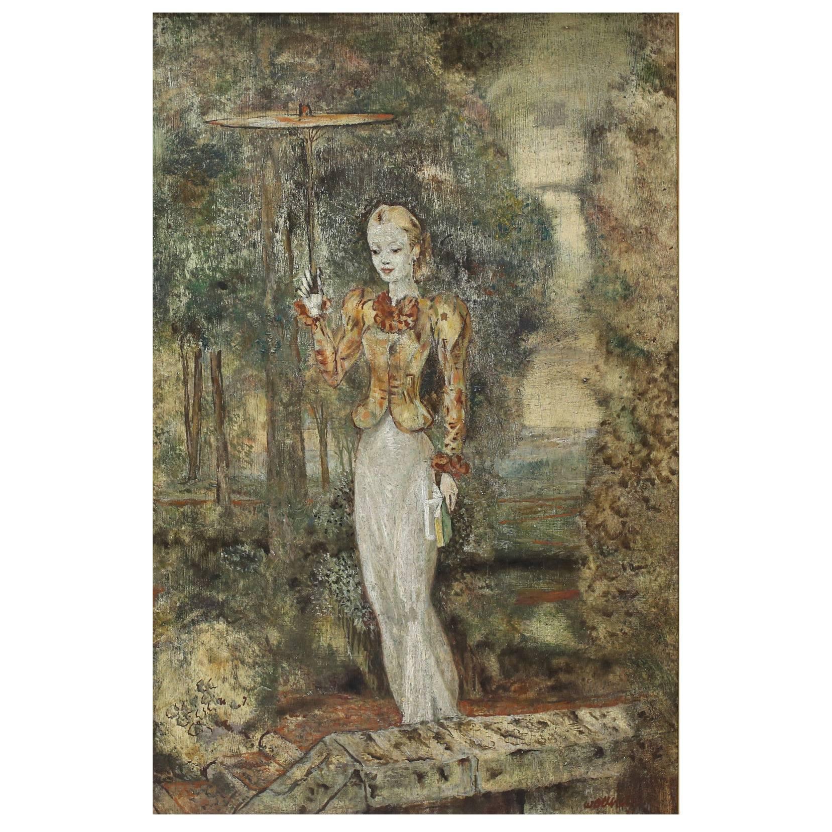 Expressionist Oil Painting "The Poetress" by Gert Wollheim For Sale
