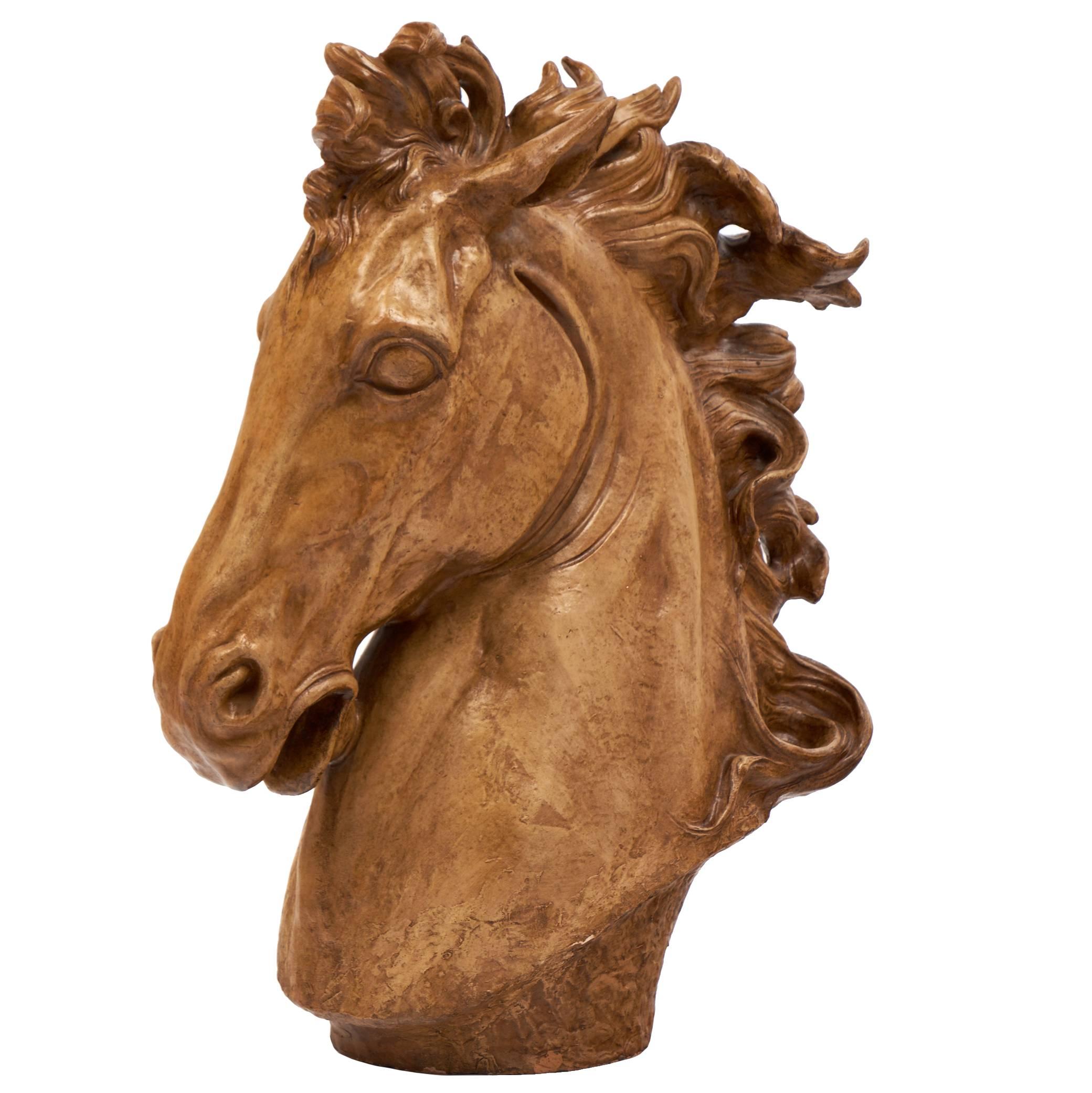 Important French Art Deco Terracotta Horse Head Sculpture