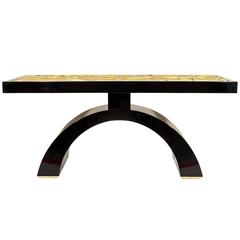 Wood Lacquered Console with Leaves in Gold