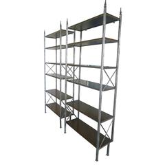Mid-20th Century Iron and Oak Bookcases in the Style of Maison Jansen