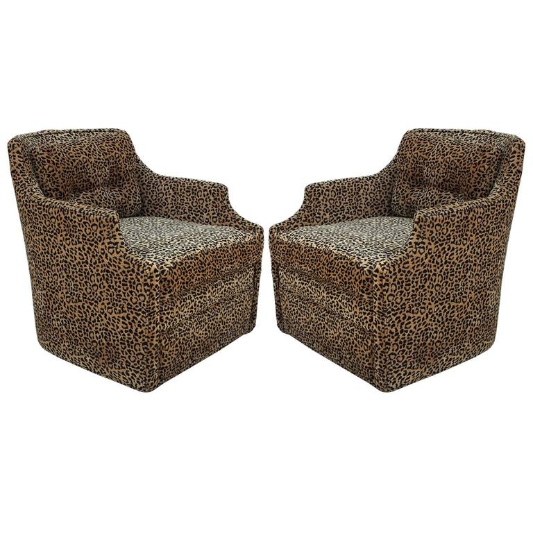 Luxe Pair of Modern Swivel Lounge Chairs in Leopard at 1stdibs