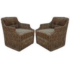 Luxe Pair of Modern Swivel Lounge Chairs in Leopard