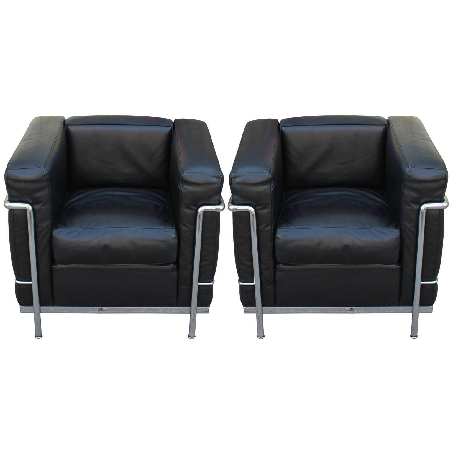 Pair of Le Corbusier for Cassina LC2 Club Chairs