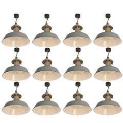 Huge Set of 12 Industrial French Lampshades, circa 1950