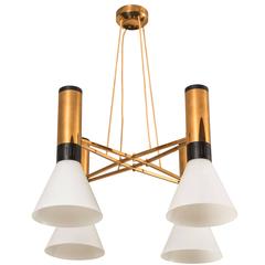Four-Shade Glass and Brass Chandelier by Stilnovo 1